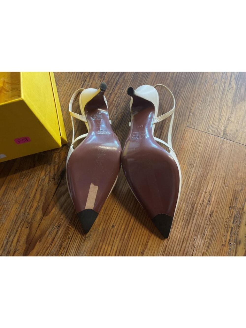 Fendi Tan Slingback Sandal High Heels Size 37.5 EU 7.5 US - New In Box - Picture 6 of 7